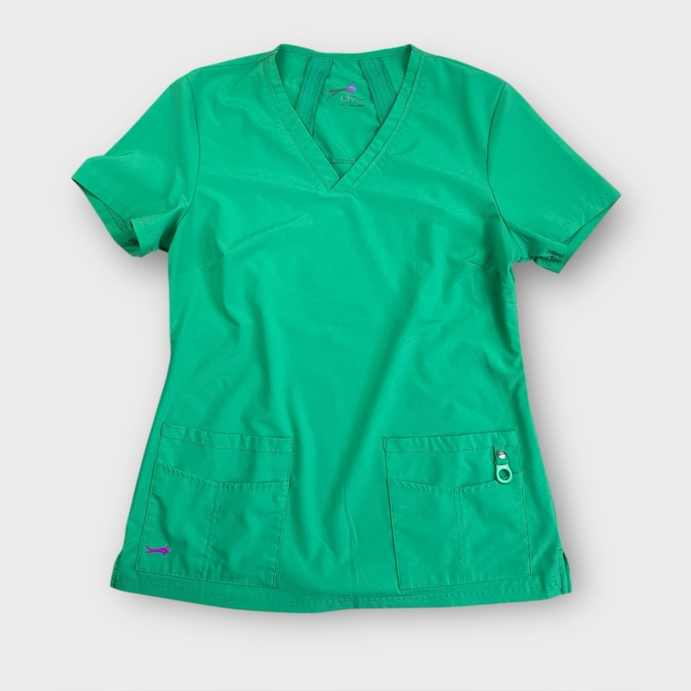Lynx Women Green V-Neck Scrub Top Small Short Sleeve Medical‎ Uniform 6003